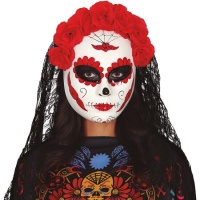 Máscara de Catrina con velo y rosas