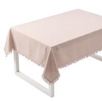 Mantel de 1,45 x 1,40 m de tela natural con flecos