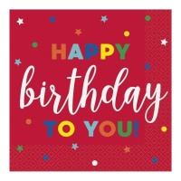 Servilletas de Happy Birthday To You rojas de 16,5 x 16,5 cm - 16 unidades