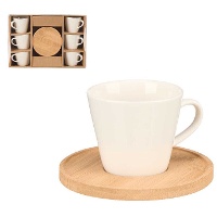 Taza de 90 ml lisa con plato de bambú - 6 servicios