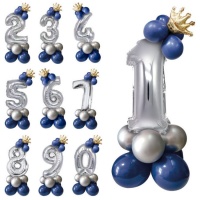 Bouquet de globos de número con corona azul
