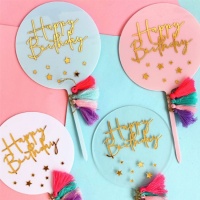 Topper para tarta Happy Birthday Boho - 1 unidad