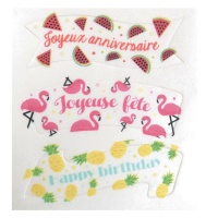 Obleas recortables de Feliz cumpleaños en inglés y francés - 3 unidades