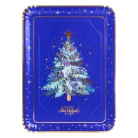 Bandeja de cartón rectangular de árbol de Navidad azul noche de 25 x 34 cm - 1 unidad