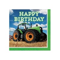 Servilletas de Tractor Happy Birthday de 16,5 x 16,5 cm - 16 unidades