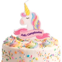 Vela de unicornio Feliz Cumpleaños de 10 x 10 cm