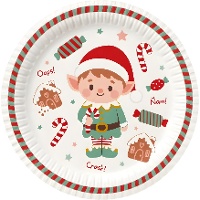 Platos de 23 cm con elfo navideño - 8 unidades