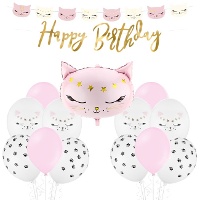 Pack de decoración para fiesta de gato rosa - 15 piezas
