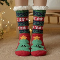 Calcetines de árbol navideño con borreguito - talla única - 1 par