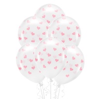Globos de látex trasparente con corazones de 33 cm biodegradable - PartyDeco - 6 unidades