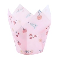 Cápsulas tulipán de papel para muffins rosa de flores - PME - 24 unidades