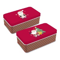 Caja de metal rectangular de Papá Noel roja - 1 unidad