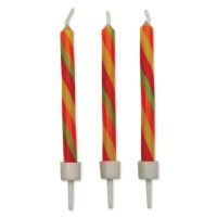 Velas con diseño a rayas multicolor de 6,2 cm - PME - 10 unidades