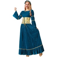 Disfraz de reina medieval azul para mujer