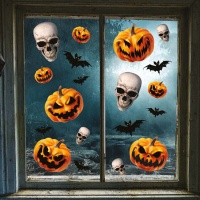 Decoración para ventana de calabazas y calaveras de 40 cm - 3 hojas