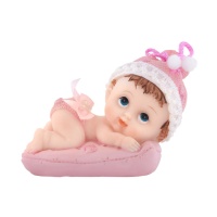 Figura para tarta de bautizo de bebé con gorrito rosa - 7,5 x 4,5 cm