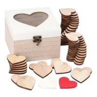 Caja de madera con ventana y corazones para firmas de 12,5 cm