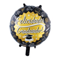 Globo redondo negro de Felicidades Graduado de 45 cm - Eurofiestas