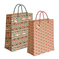 Bolsa regalo de 45 x 33 x 10 cm kraft con figuras navideñas - 1 unidad