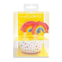 Cápsulas para cupcakes y picks de Arcoiris - Scrapcooking - 24 unidades