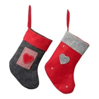 Calcetín de corazón gris y rojo de 28 cm - 1 unidad