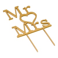 Topper para tarta de Mr & Mrs dorado de madera