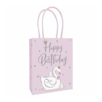 Bolsa regalo de 15,4 x 12,8 x 4,7 cm de Happy Birthday de Cisne con corona - 3 unidades