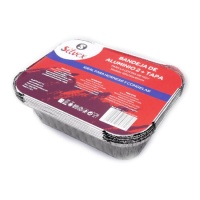 Envase de aluminio desechable rectangular con tapa de 22,5 x 16,7 x 5 cm - 7 unidades