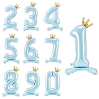 Globo de número azul con corona de 84 cm - PartyDeco