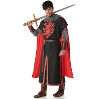 Disfraz de caballero medieval negro y rojo para hombre