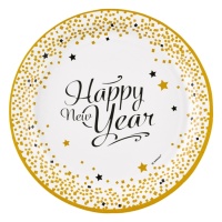 Platos de Happy New Year blancos decorados de 23 cm - 8 unidades