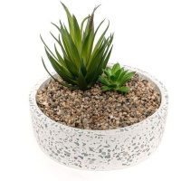 Planta artificial con macetero ancho estilo granito de 15,5 x 6,5 cm