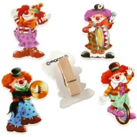 Pinzas de madera con payaso de 7 cm - 4 unidades