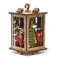Farol navideño de madera de renos y árboles con luz led de 15 cm