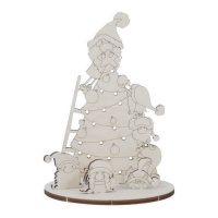 Figura de madera de escena navideña con árbol de Navidad con gnomos decorando 23 x 16,3 cm - Artist decor