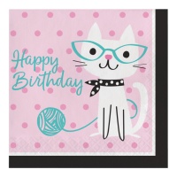 Servilletas de Gatos Happy Birthday de 16,5 x 16,5 cm - 16 unidades