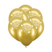 Globos de látex dorados Feliz Cumpleaños de 23 cm - 6 unidades