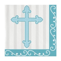 Servilletas de Primera Comunión Azul de 16,5 x 16,5 cm - 16 unidades