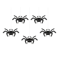 Colgante decorativo de arañas de 27 x 17 cm - PartyDeco - 5 unidades
