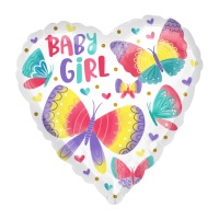 Globo de corazón de Baby Girl con mariposas de colores de 43 cm - Anagram