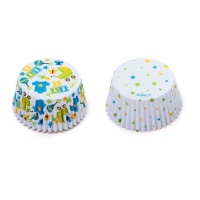 Cápsulas para cupcakes blancas de baby shower niño - Decora - 36 unidades