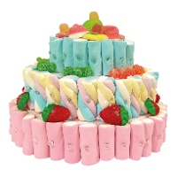 Tarta de chuches de nubes azul y rosa de 3 pisos de 595 gr