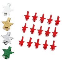 Pinzas de madera con estrella de colores de 3 cm - 15 unidades