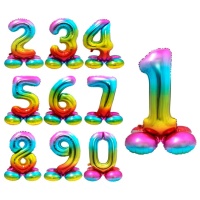 Globo de número arcoíris con base de 72 cm - Folat