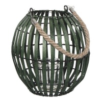 Portavelas de bambú verde de 22,5 x 23 cm - Dcasa
