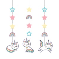 Colgantes decorativos de gato unicornio de 91,4 cm - 3 unidades