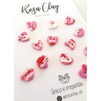 Botones Rosa Clay de corazón rosas de 1,5 cm - 8 unidades