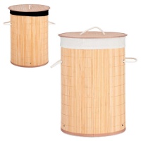 Cesto para la ropa de bambú redondo con forro de 50 x 37 x 37 cm - 1 unidad