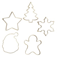Cortadores dorados con formas de Navidad de metal - Decora - 5 unidades
