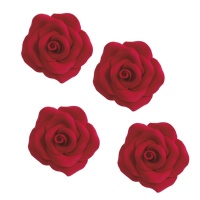 Figuras de azúcar de rosas rojas de 7 cm - Dekora - 9 unidades